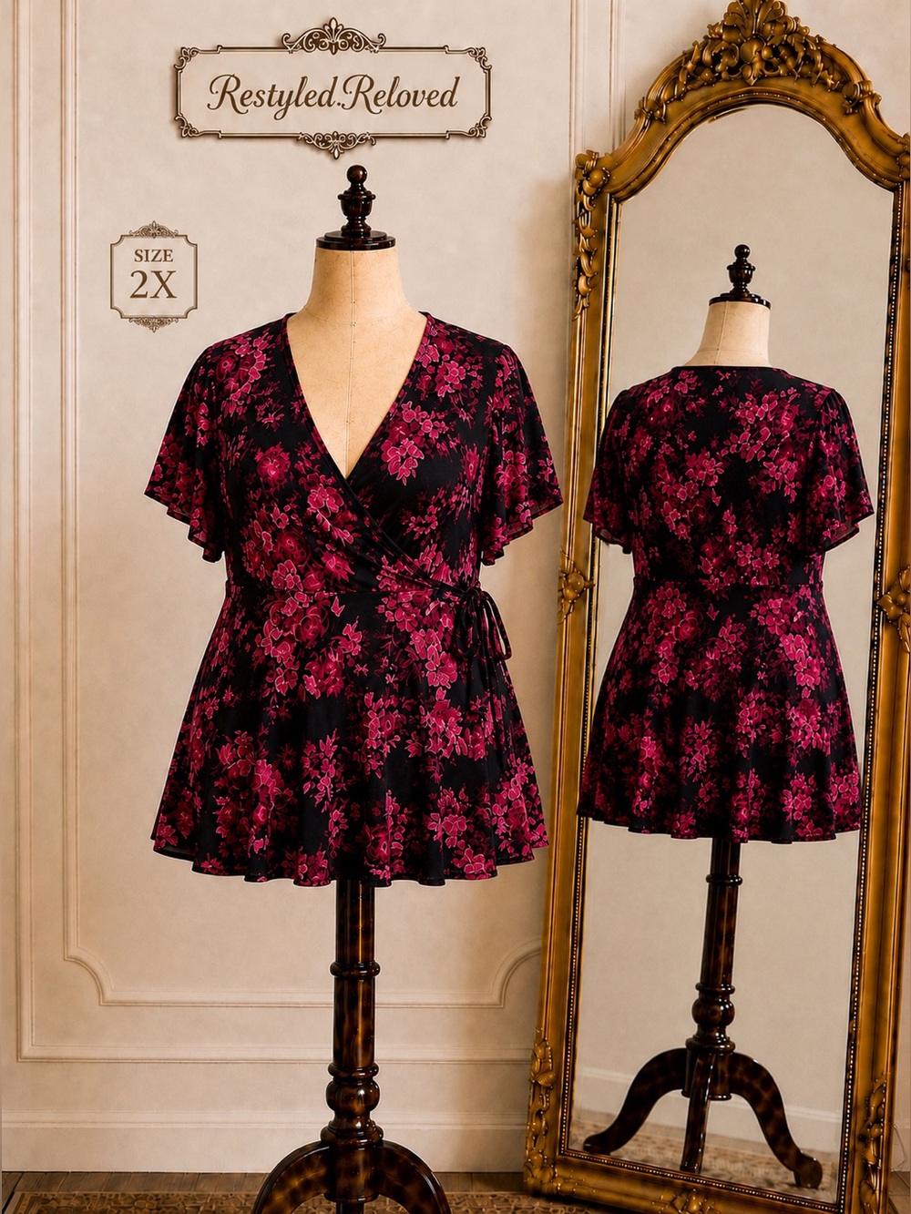 Torrid Studio Knit Surplice Floral Wrap Top – Black/Pink – Size 2X – NWT
